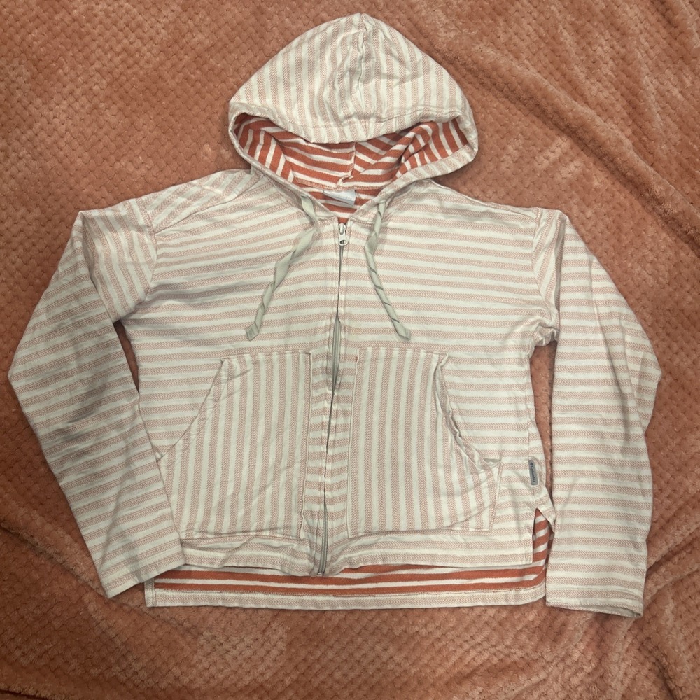 Columbia Women's Orange White‎ Striped Zip Up Hooded Size M